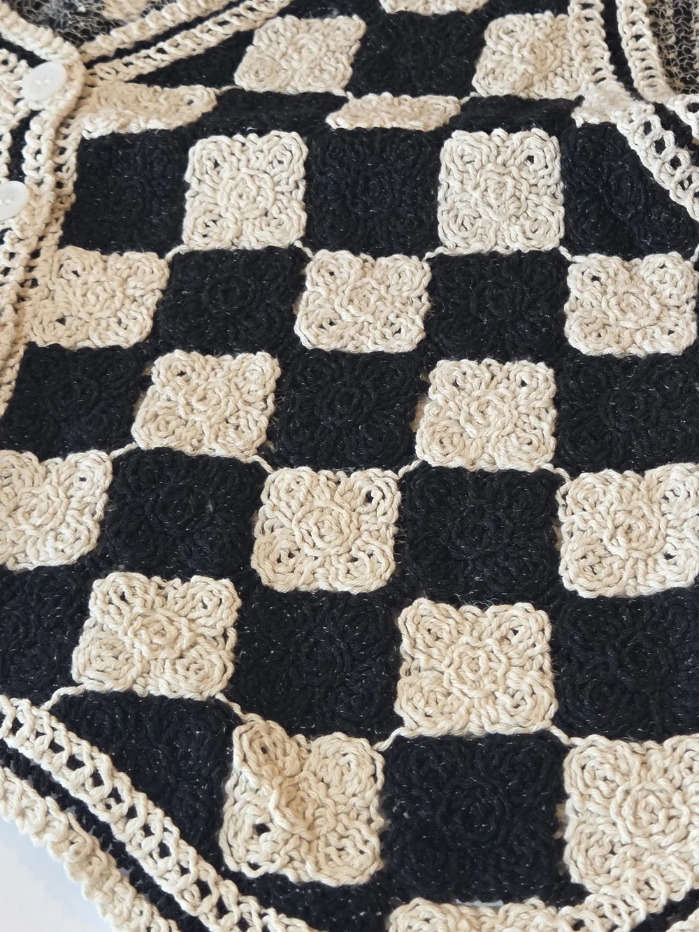 Crochet Checkerboard Vest - Black & Cream - Picture 7 of 11